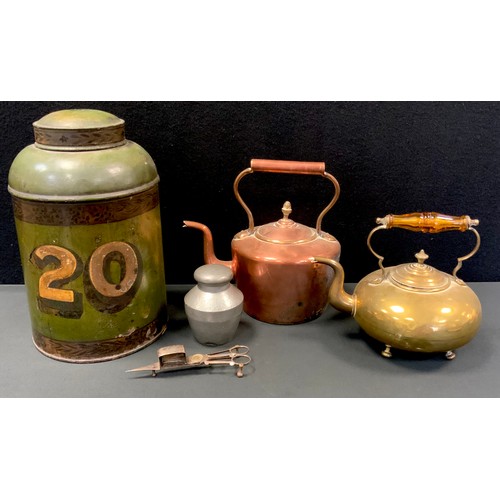 124 - A W H Hentons & Co of Nottingham Grocers toleware Jar and cover, green, painted No 20, 34.5cm high; ... 