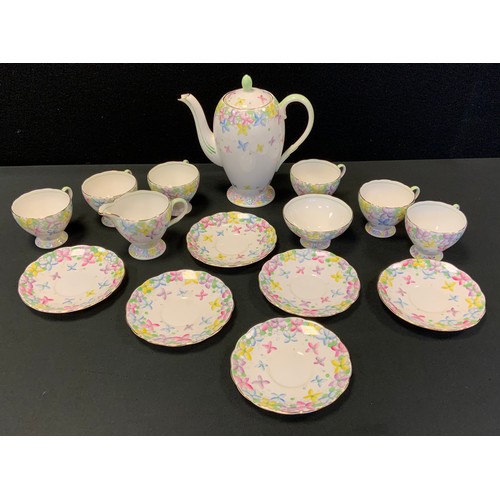 125 - An E Brain Foley China coffee set, for six, coffee pot, cups and saucers etc