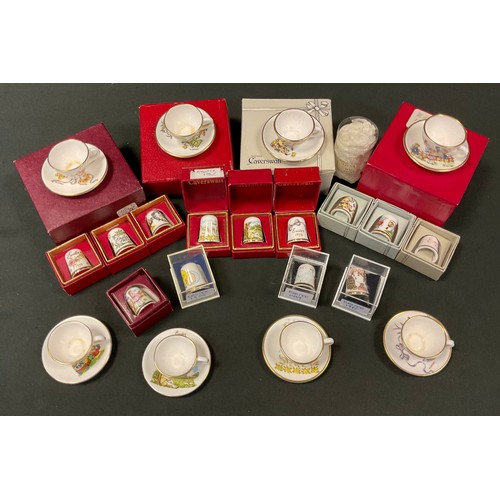 133 - A Caverswall miniature Easter cup and saucer, 1978; others 1979 to 1984, another 1990;  similar thim... 