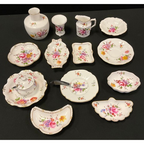 135 - Royal Crown Derby Posies, inc mallet vase,  trinket trays, milk jug, saucer  etc, mixed marks 1930s ... 