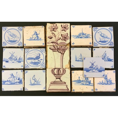 163 - A collection of 18th / 19th century Dutch Delft tiles, thirteen tiles in blue and white with depicti... 