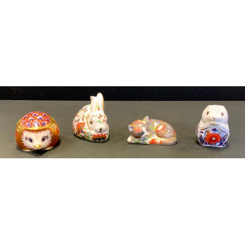 165 - A Royal Crown Derby Paperweight, Orchard Hedgehog;  others Meadow Rabbit, Catnip Kitten & Poppy Mous... 