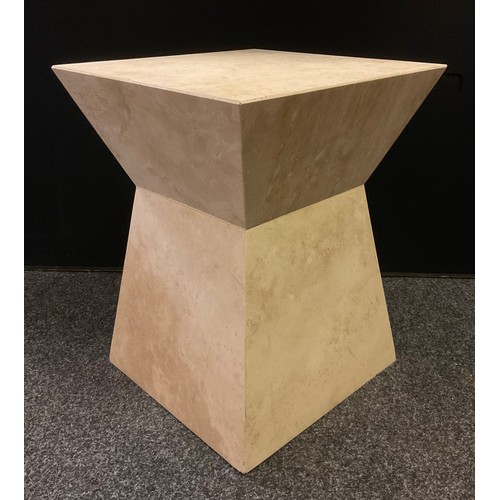 212 - Interior design - a modern design Moscato Beige type marble side table / lamp stand, 49.5cm tall x 4... 