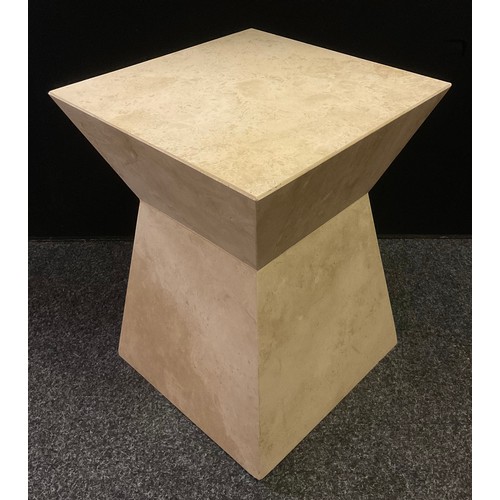 212 - Interior design - a modern design Moscato Beige type marble side table / lamp stand, 49.5cm tall x 4... 