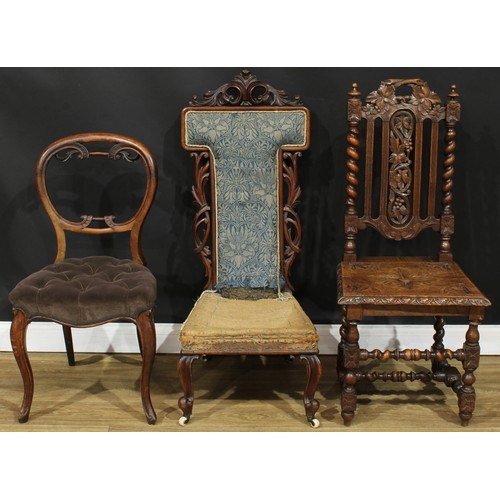 221 - A Victorian mahogany prie-dieu chair, 109cm high, 46cm wide, the seat 42.5cm wide and 38cm deep; a V... 