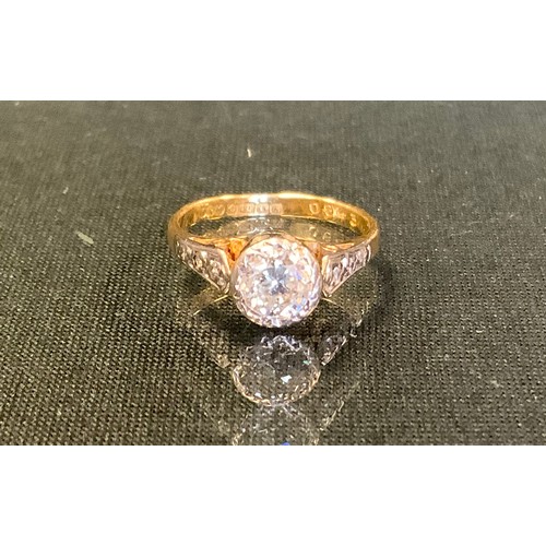 394 - A diamond solitaire ring, round brilliant cut diamond, approx 0.33ct, 18ct gold shank, size E, 2.1g ... 