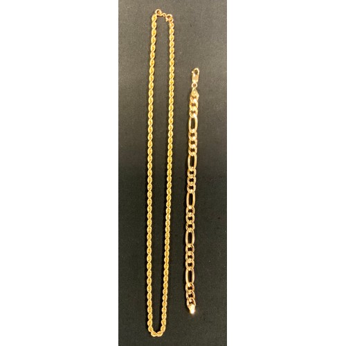 412 - A 9ct gold rope twist necklace;  curb link bracelet, 12.3g (2)