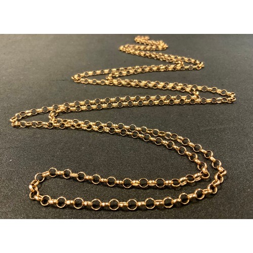 413 - A 9ct gold alternating sized rollo link muff chain, 150cm long, 27.8g