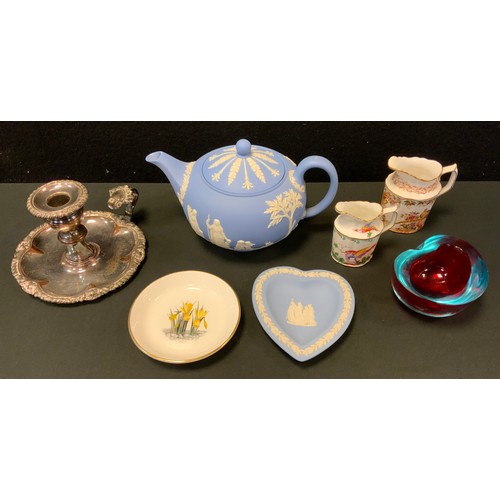 103A - Ceramics & Glass - a Wedgwood powder blue jasperware teapot;  trinket dish;  Royal Crown Derby Avesb... 