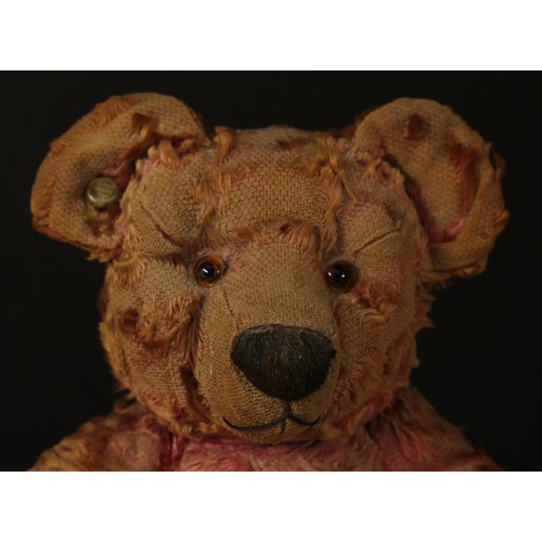 4074 - A rare 1930's Chad Valley pink mohair jointed teddy bear, amber and black glass eyes, pronounced sno... 