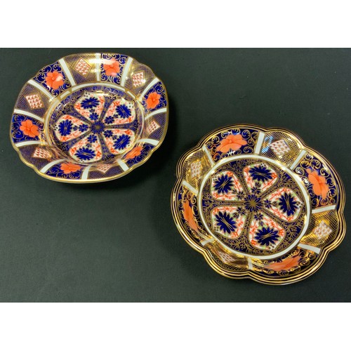 4 - A Royal Crown Derby Imari 1128 pattern shaped circular dish;  another, both 17.5cm diameter, both fi... 