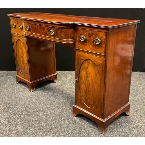 27 - A Victorian mahogany break-front sideboard, single long drawer to centre, flanked by pair of short d... 