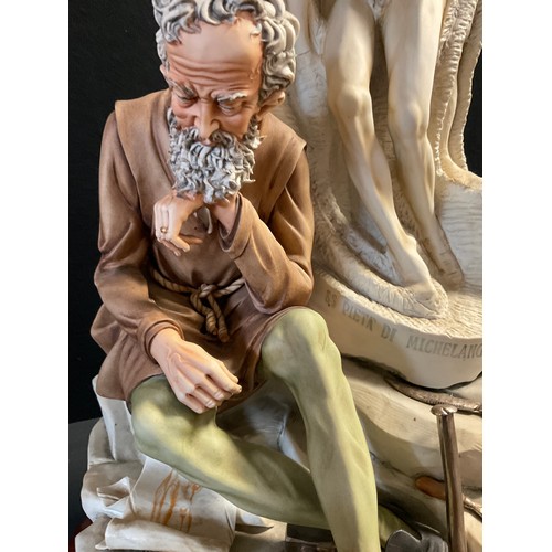 48 - A Capodimonte porcelain figure group, modelled as Michelangelo seated beside a sculpture titled 'Pie... 