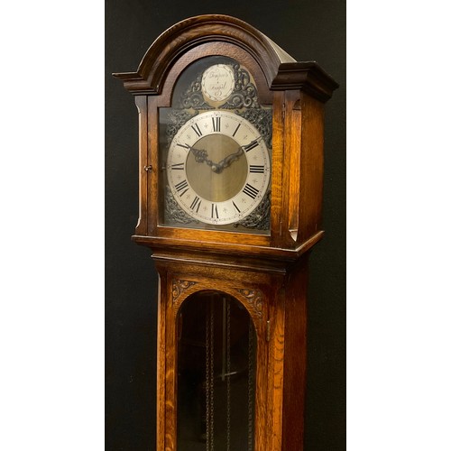 67 - A George III style oak Longcase clock, Embee quarter-chiming, triple weight, 8 Day Westminster movem... 