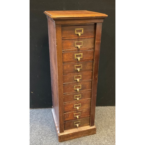 76 - An early 20th century mahogany and oak ten drawer Wellington chest, 125.5cm tall x 45.5cm wide x 47.... 