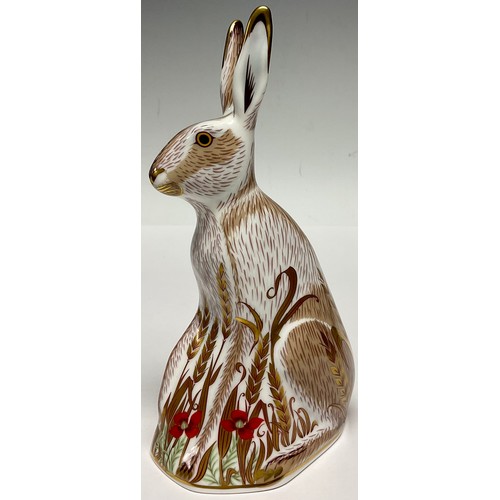 21 - A Royal Crown Derby paperweight, Midsummer Hare, gold stopper, 17cm, printed marks