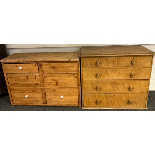 312 - A Victorian scumbled pine chest of drawers, two short over three long graduated drawers, turned hand... 