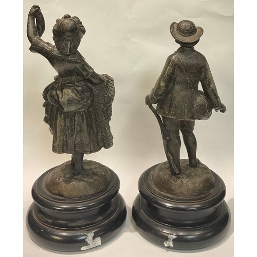 33 - A pair of late 19th century French patinated spelter figures, c.1890