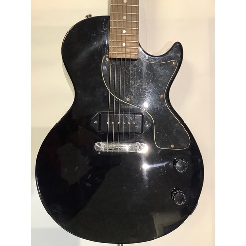 43 - Musical Instruments - an Epiphone Les Paul Junior guitar, 1997, Made in Japan, black finish, P90 pic... 