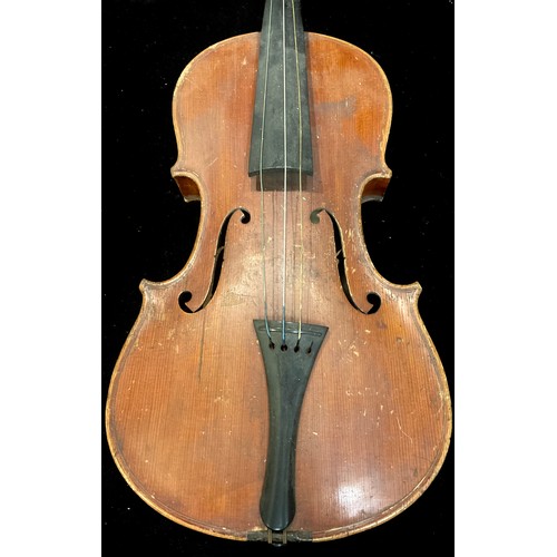 44 - A violin, the two-piece back 36cm long excluding button, paper label Copy of Nicolaus Fr Amati Fecit... 