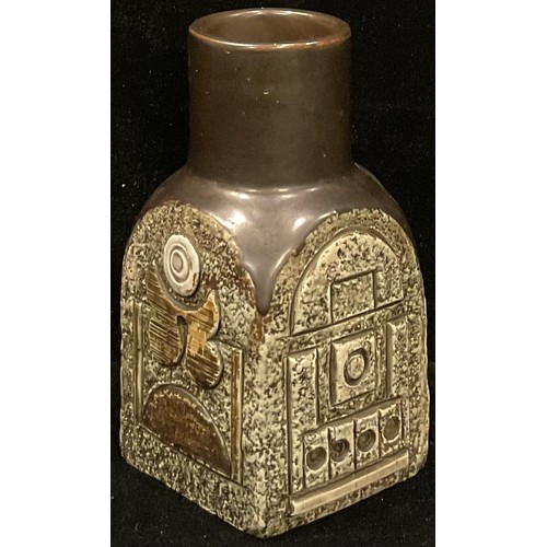 53 - A Troika chimney vase, decorated by Shirley Wharf, monogrammed, incised and impressed with squares a... 