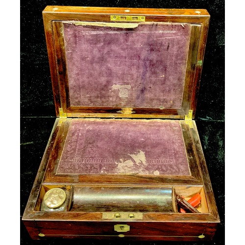 83 - A Victorian rosewood and mother of pearl inlaid writing box, c.1860, 30.5cm wide