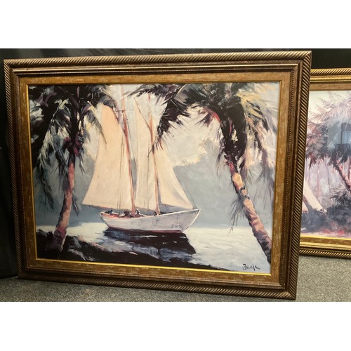 55A - Interior design - a pair of very large contemporary framed lithographs - ‘Yachting off exotic shores... 