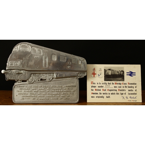 4259 - Railwayana - a commemorative cast aluminium plaque in the form of a Warship Class 2200 HP diesel hyd... 