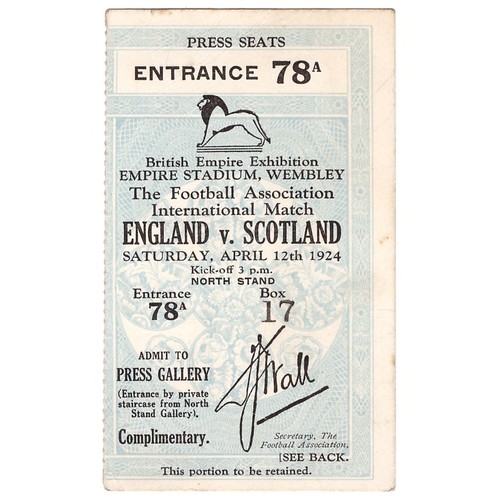 4293 - Sport, Football - a complimentary press seat ticket stub for the Football Association International ... 