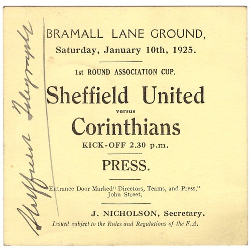 4294 - Sport, Football - a press ticket for the Football Association Cup Competition 1st Round Tie match, S... 