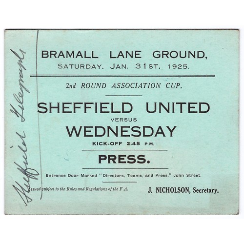 4295 - Sport, Football - a press ticket for the Football Association Cup Competition 2nd Round Tie match, S... 