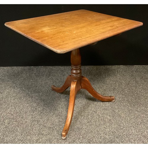 19 - A George III mahogany tilt top side table, rounded rectangular top, turned column, tripod feet, 73cm... 