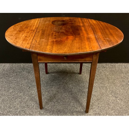 42 - A 19th century mahogany Pembroke table, oval top, drawer to frieze, square legs, 72cm high, 74cm wid... 