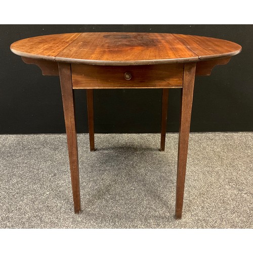 42 - A 19th century mahogany Pembroke table, oval top, drawer to frieze, square legs, 72cm high, 74cm wid... 