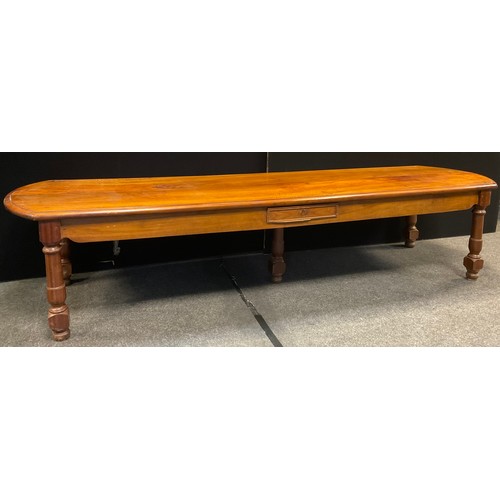 82 - A Large French solid Lacewood (London Plane), refectory table, rectangular top with rounded ends, si... 