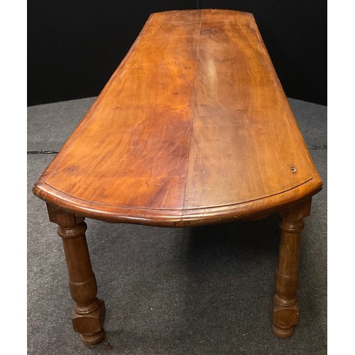 82 - A Large French solid Lacewood (London Plane), refectory table, rectangular top with rounded ends, si... 