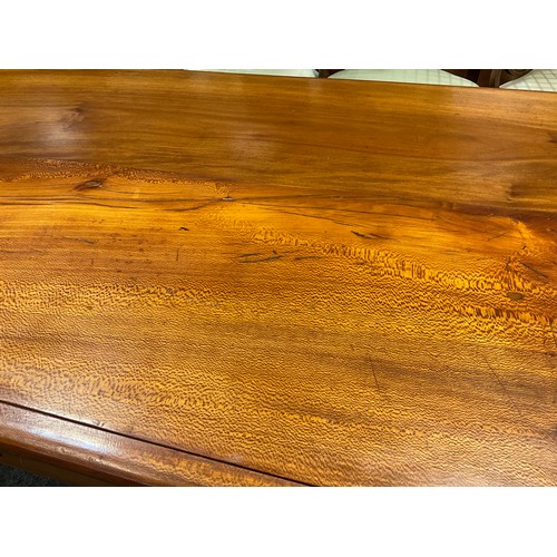 82 - A Large French solid Lacewood (London Plane), refectory table, rectangular top with rounded ends, si... 