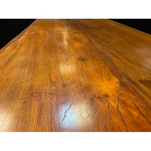 82 - A Large French solid Lacewood (London Plane), refectory table, rectangular top with rounded ends, si... 