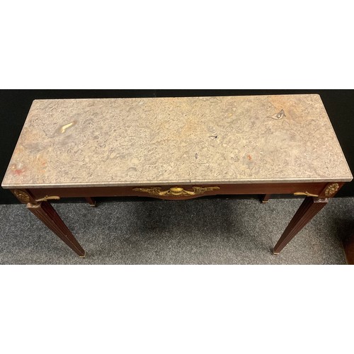 114 - A Louis XVI style mahogany console table, fossil marble top, 76.5cm tall x 100cm wide x 34cm deep, 2... 