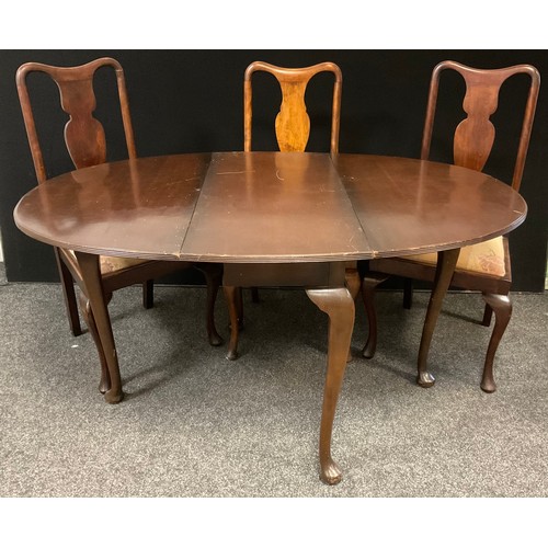 118 - A set of six mahogany Queen Anne style dining chairs, c.1940;  an oval mahogany dropleaf dining tabl... 