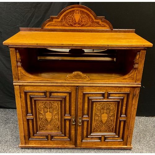 277 - An Edwardian Sheraton revival elm, oak, and walnut sideboard, (adapted from a compactum wardrobe sec... 