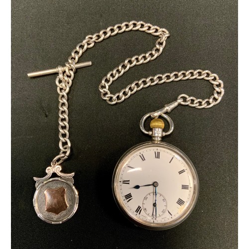 385 - A George V silver open face pocket watch, white enamel dial, bold Roman numerals, subsidiary seconds... 