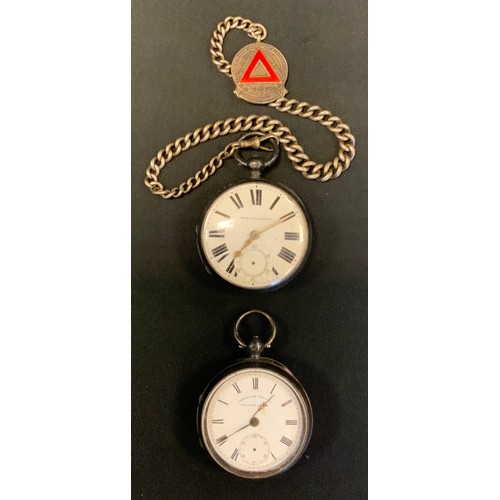 388 - A Victorian silver open face pocket watch, white enamel dial, bold roman numerals, key wind movement... 