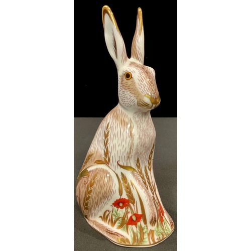 63 - A Royal Crown Derby paperweight, Midsummer Hare, gold stopper, printed marks