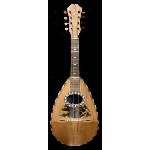 85 - An early 20th century Italian mandolin, inlaid with tortoiseshell and mother of pearl, 60cm long