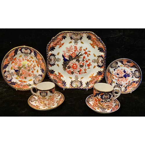 98 - A Royal Crown Derby 383 pattern shaped square dish, c.1891; others, coffee cans, saucers, etc, 19th ... 