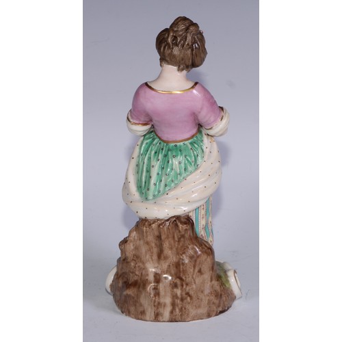 103 - A Sampson Hancock Derby figure, allegorical of summer, modelled as a young girl gathering flowers, 1... 