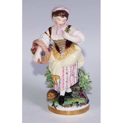 103 - A Sampson Hancock Derby figure, allegorical of summer, modelled as a young girl gathering flowers, 1... 