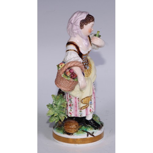 103 - A Sampson Hancock Derby figure, allegorical of summer, modelled as a young girl gathering flowers, 1... 