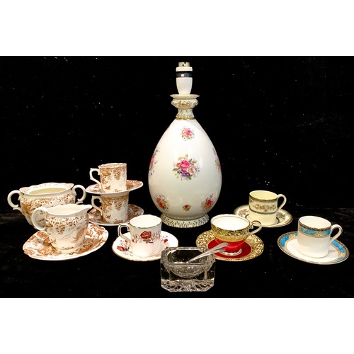 106 - A Royal Crown Derby floral table lamp; a Bali coffee can and stand; Olde Avesbury coffee cans, etc; ... 